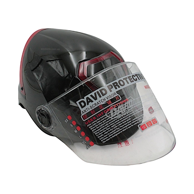 Мото шолом, відкритий "DAVID" D307, чорний глянцевий, регулятор розміру з червоним катафотом (мото/вело/самокат) (ABS) фото westvelo.com