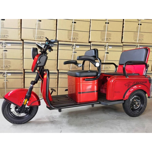 Трицикл «Consul» NL-600774, двигун 1200W, акумулятор 72V 23Ah графеновий, червоний + 1 ящик. акум, колеса 10" фото westvelo.com