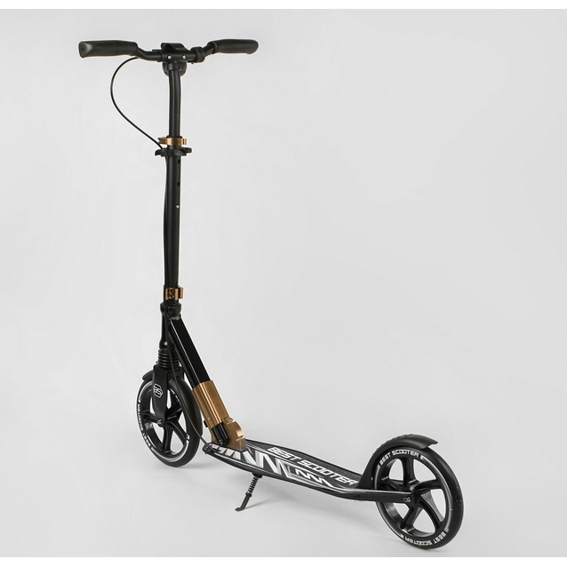 Самокат дитячий 2-х колісний, PU Best Scooter 14268 чорно-золотий, колеса Ø230-200mm, AL, 1 амортизатор передній фото westvelo.com