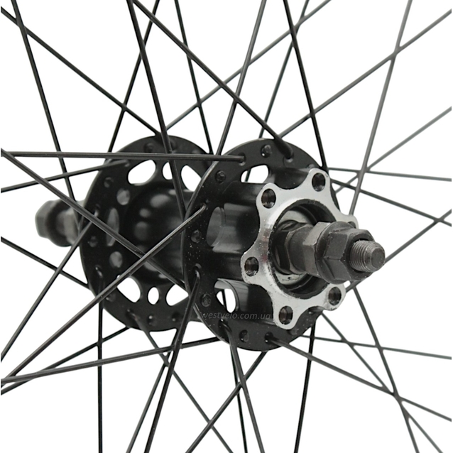 Колесо 24 зад, обід 2-ний чорний, втулка ST. SHUNFENG, диск 6 болтів, чорна спиця (SF-HB25F) фото westvelo.com