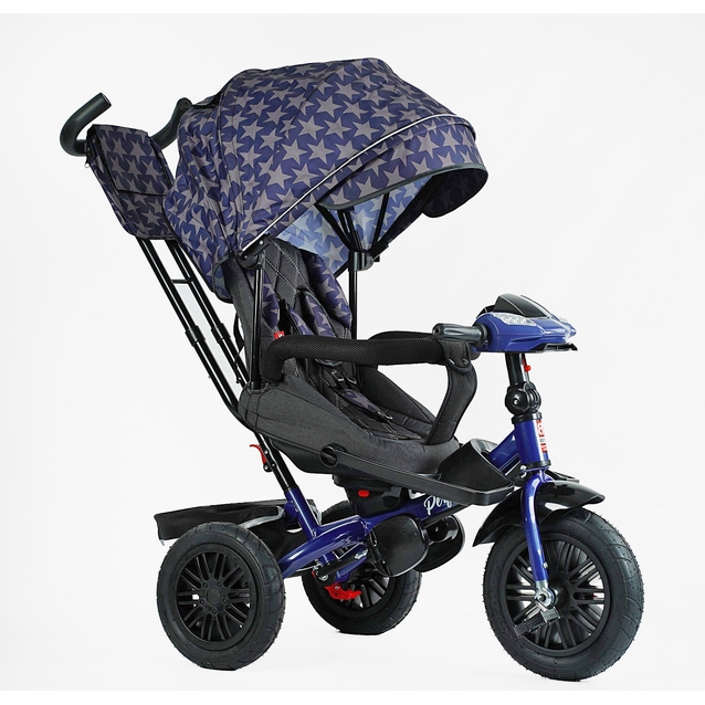 Дитячий велосипед 3-х колісний з батьківською ручкою, з дашком, надувні колеса Best Trike «PERFETTO» 8066/208-23 cиній, поворотне сидіння, кошик, фара музична, USB, Bluetooth фото westvelo.com