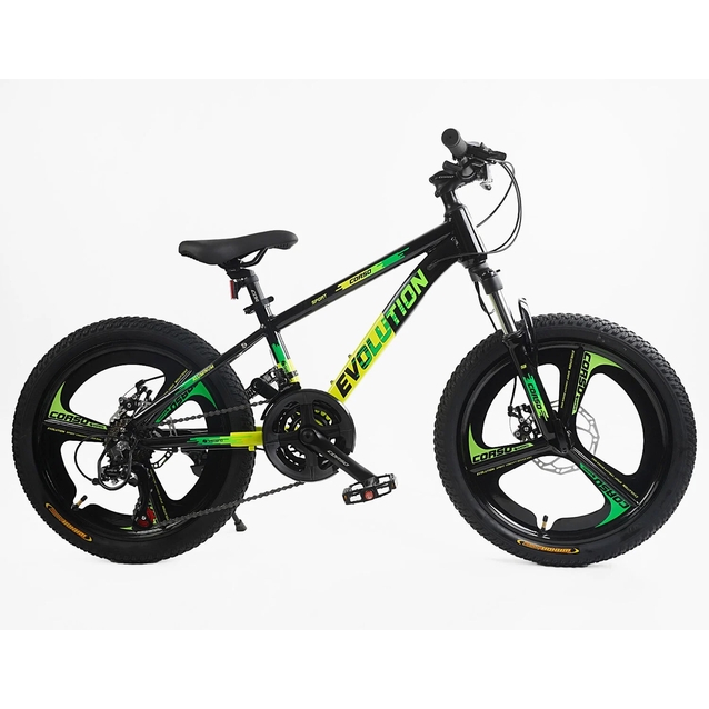 Велосипед 20 AL Corso «EVOLUTION» EV-20438 алюміній 11", (к-т SHIMANO) чорно-салатово-жовтий фото westvelo.com