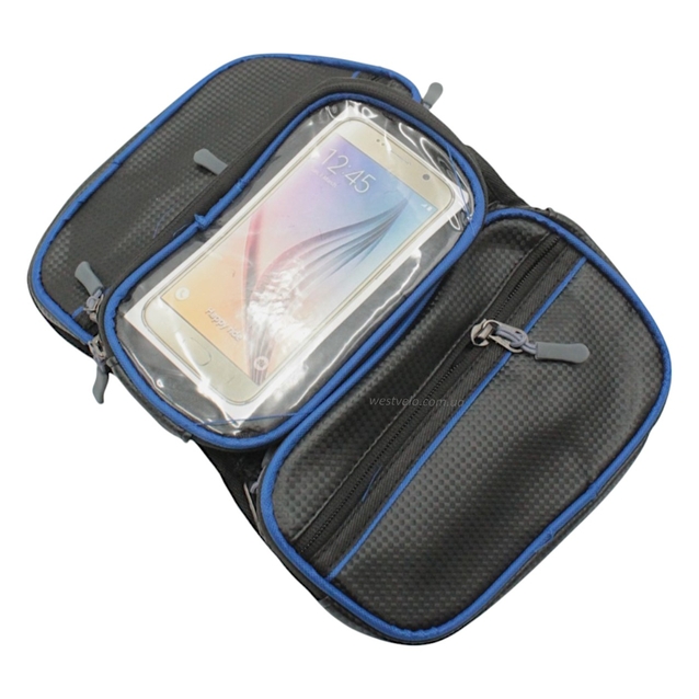 Сумка на раму 2x-стороння + місце для телефону чорна 019 фото westvelo.com