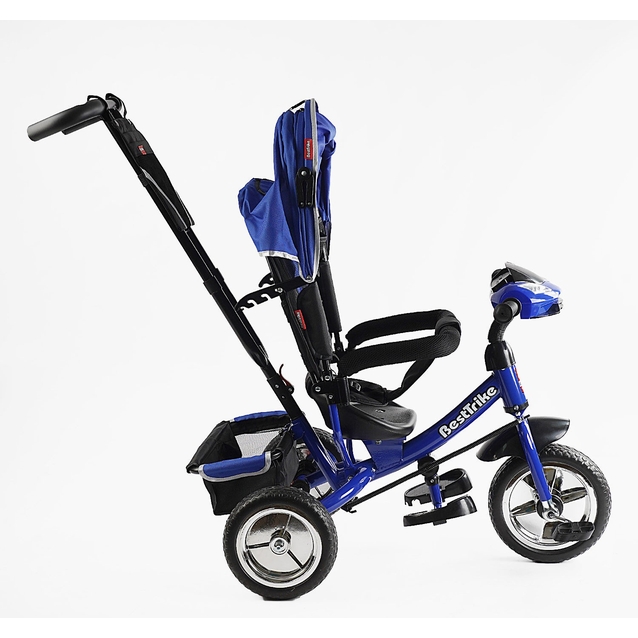 Дитячий велосипед 3-х колісний з батьківською ручкою, з дашком, колеса - EVA (піна) Best Trike 68-640 темно-синій, d=25см переднє, d=20см задні, фара музична, USB, Bluetooth фото westvelo.com