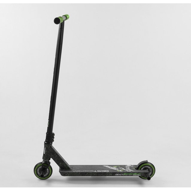 Самокат трюковий Best Scooter «CRASH» 41747 чорно-салатовий, HIC-система, пеги, AL диск та дека, колеса PU Ø110mm, ширина керма - 57 см фото westvelo.com