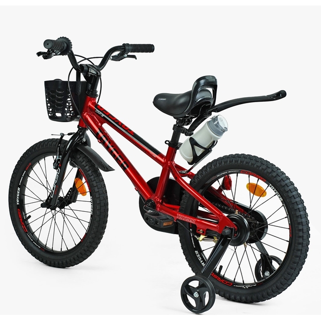 Дитячий велосипед 18 AL Corso «TAYGER» TG-43922 алюмінієва рама темно червоний, ручне гальмо, дод. колеса, дзвоник, бутилочка фото westvelo.com