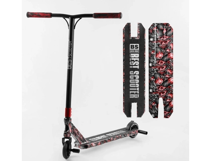 Самокат трюковий Best Scooter «SKULLS» BS-77488 чорно-червоний, HIC-система, пеги, AL диск та дека, колеса PU Ø110mm, ширина керма - 60 см