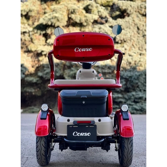Трицикл Corso «POWER JET» JT-611925, двигун 1200W, акумулятор 72V 23Ah графеновий, біло-червоний + 1 ящик. акум, колеса 10" фото westvelo.com