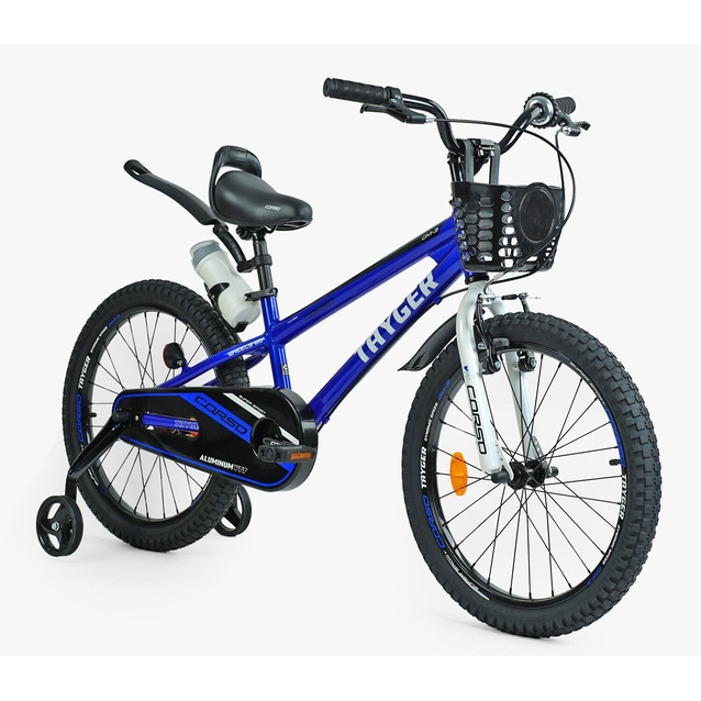 Дитячий велосипед 20 AL Corso «TAYGER» TG-62355 алюмінієва рама синій, ручне гальмо, дод. колеса, дзвоник, бутилочка фото westvelo.com