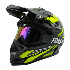 Шолом, закритий крос/ендуро (L) DOT/АТV EDX 024 чорно-жовтий глянець з дашком + окуляри