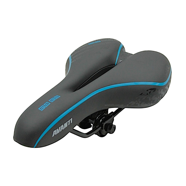 Сідло мтв з отвором AVANTI (AFT-84) GEL, чорне з синьою смугою фото westvelo.com