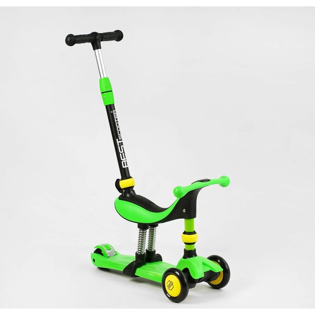 Самокат 3в1 Best Scooter 30802 колеса PU 120х80mm зі світлом, сидіння, амортизатори, батьківська ручка, салатовий фото westvelo.com