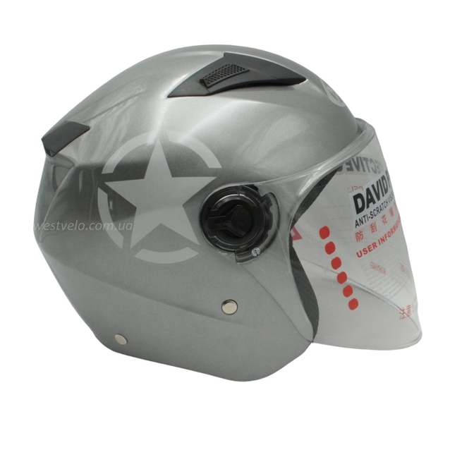Мото шолом, відкритий (L) "DAVID" D017, Willys Star, сірий глянцевий фото westvelo.com
