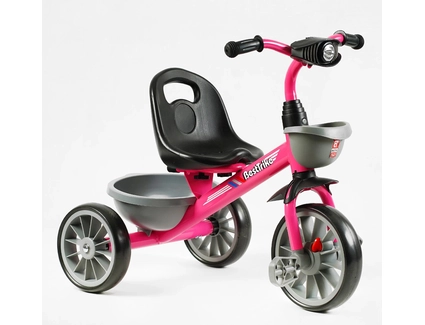 Дитячий велосипед 3-х колісний EVA (піна) Best Trike колеса 12-10, BS-20470 рожево-сірий, сталева рама, фара з музикою та світлом, 1 пісня українською та 2 англійською, 2 кошики