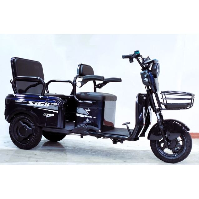 Трицикл Corso «SIG-8 Pro» SP-621176, двигун 1200W, акумулятор 72V/28Ah графеновий, синій + 1 ящик. акум, колеса 10" фото westvelo.com