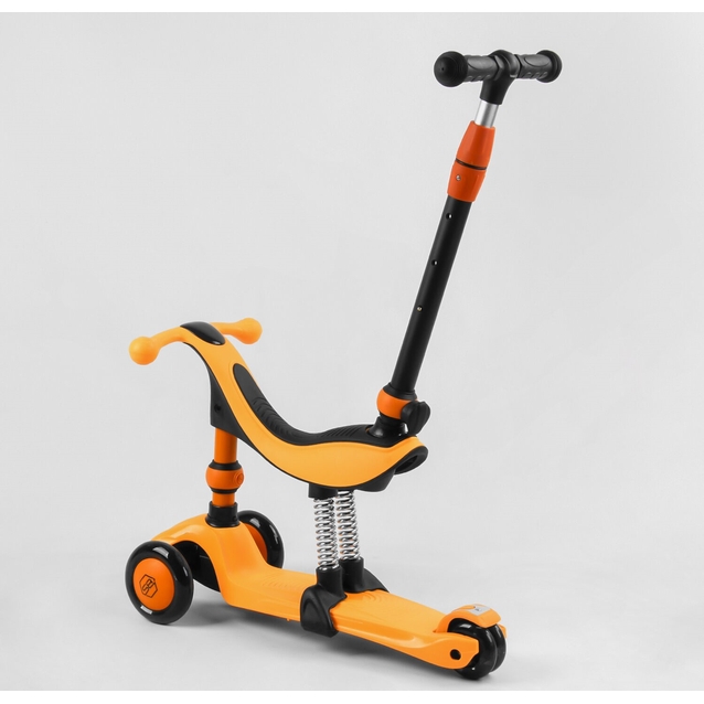 Самокат 3в1 Best Scooter 50584 колеса PU 120х80mm зі світлом, сидіння, амортизатори, батьківська ручка, помаранчевий фото westvelo.com