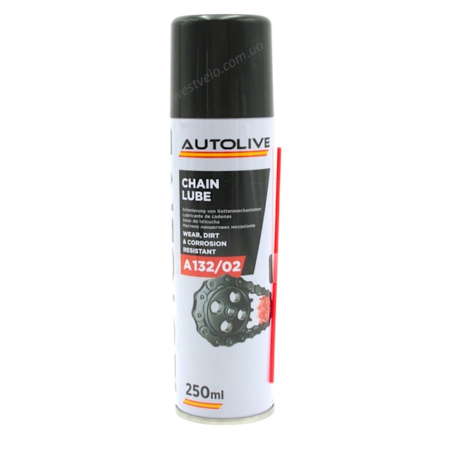 Мастило "CHAIN LUBE" для ланцюгів AUTOLIVE напівсинтетичне (аерозоль) 250мл. Мото-вело. фото westvelo.com