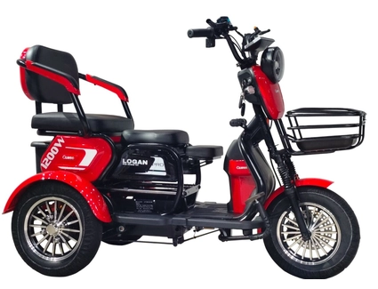 Трицикл Corso «LOGAN PRO» LN-617082, двигун 1200W, акумулятор 72V 28Ah графеновий, червоний + 1 ящик. акум, колеса 10"