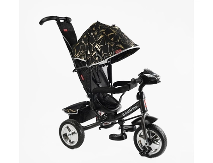 Дитячий велосипед 3-х колісний з батьківською ручкою, з дашком, колеса - EVA (піна) Best Trike 6588/60-775 чорно-золотий, d=25см переднє, d=20см задні, фара музична, USB, Bluetooth
