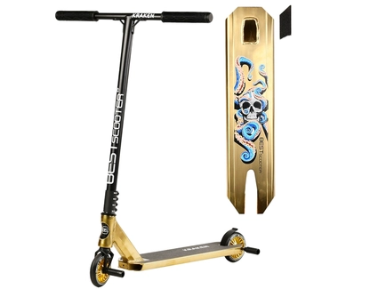 Самокат трюковий Best Scooter «KRAKEN» KR-93091 золотий, HIC-система, пеги, AL диск та дека, колеса PU Ø110mm, ширина керма - 58 см