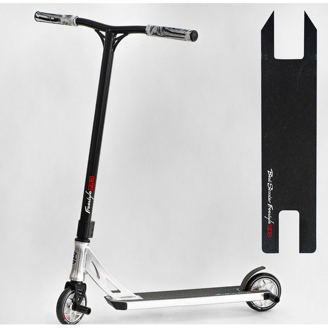 Самокат трюковий Best Scooter «FREESTYLE» N-31020 чорно-срібний, HIC-система, пеги, AL диск та дека, колеса PU Ø120mm, ширина керма - 58 см фото westvelo.com