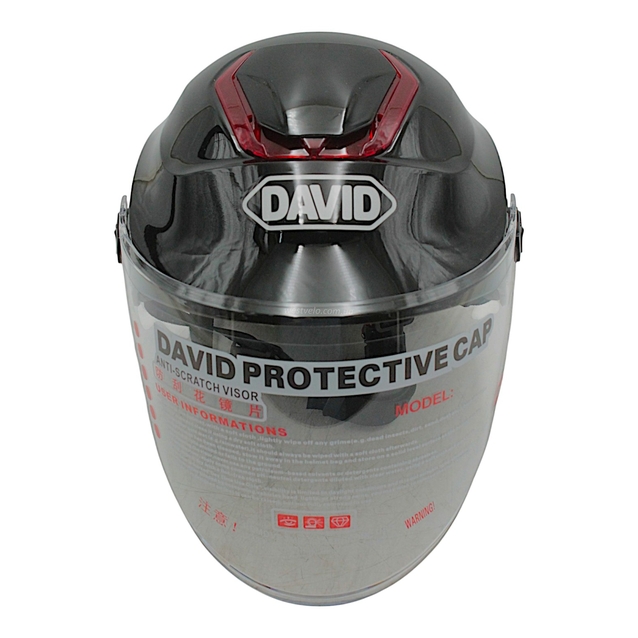 Мото шолом, відкритий "DAVID" D307, чорний глянцевий, регулятор розміру з червоним катафотом (мото/вело/самокат) (ABS) фото westvelo.com