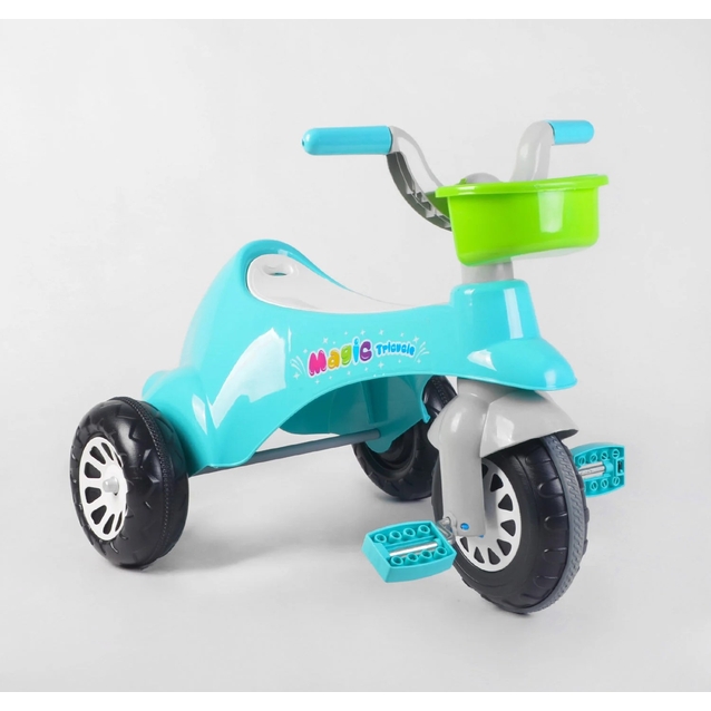 Дитячий велосипед 3-х колісний, колеса пластик з прорезиновою накладкою Pilsan «Magic Tricycle» 07-180 бірюзовий, 2 корзинки фото westvelo.com