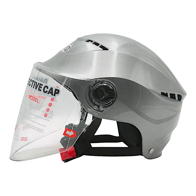 Мото шолом, відкритий "DAVID" S327, сріблястий глянцевий, регулятор розміру (мото/вело/самокат) фото westvelo.com