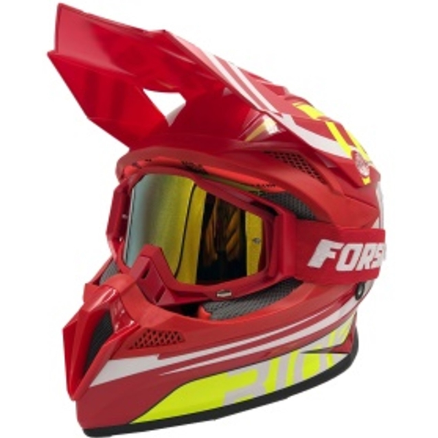 Шолом, закритий крос/ендуро (L) АТV Forsage Rider  033 червоний глянець з дашком + окуляри