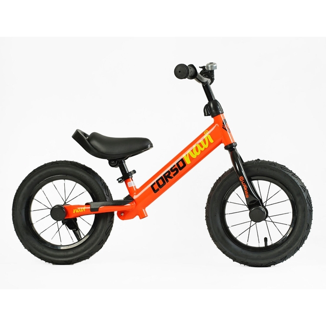 Велобіг 12 Corso надувні колеса, сталева рама «NAVI» NV-12938 помаранчевий, підніжка, підставка для ніг, дзвіночок фото westvelo.com