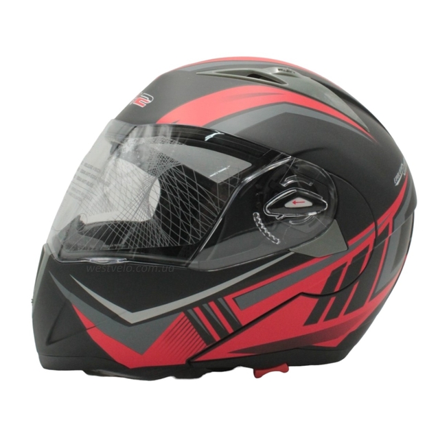 Мото шолом, трансформер (S 55-56) F2 158 Neon red, чорний, матовий з відкидними окулярами фото westvelo.com