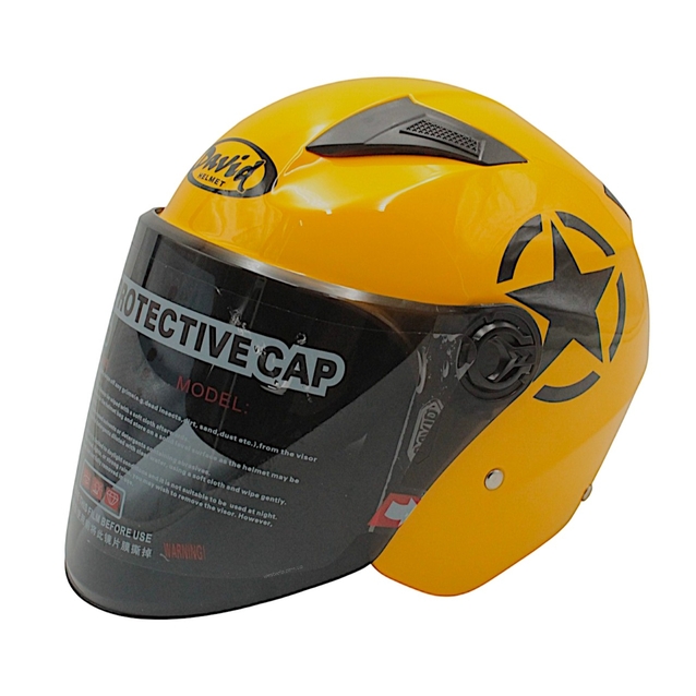 Мото шолом, відкритий (M 57-58) "DAVID" D017, Willys Star, жовтий глянцевий фото westvelo.com