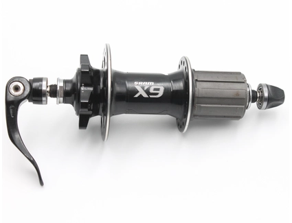 Втулка задня, (AL) SRAM (X9),касета 8-10S, пром підшипник, диск 6 болтів, ексцентрик, чорна (14Gx32H) (різні фланці)