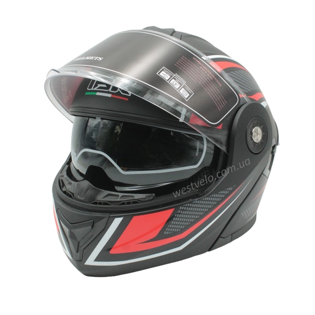 Мото шолом, трансформер (L) IBK-112 чорно-червоний матовий з відкидними окулярами фото westvelo.com