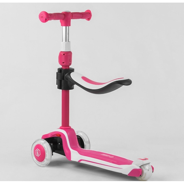 Самокат 2в1 Best Scooter JS-41008/63204 колеса PU 120х80mm зі світлом, сидіння, алюмінієве кермо, рожевий фото westvelo.com