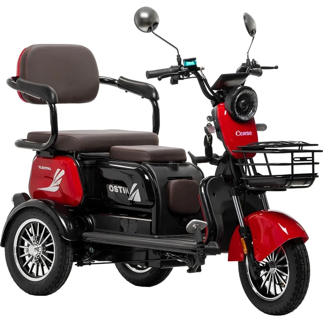 Трицикл Corso «OSTIN» SN-808922, двигун 1000W, акумулятор 72V 23Ah графеновий, червоний + 1 ящик. акум, колеса 10" фото westvelo.com