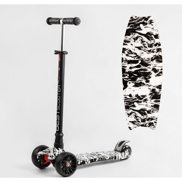Самокат дитячий 3-х колісний, Best Scooter «MAXI» S-10533 чорно-білий, колеса PU Ø130mm/80mm зі світлом, знімне кермо