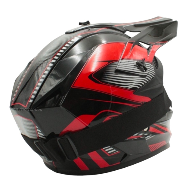 Шолом, закритий крос/ендуро (L) DOT/АТV EDX 023 чорно-червоний глянець з дашком + окуляри фото westvelo.com