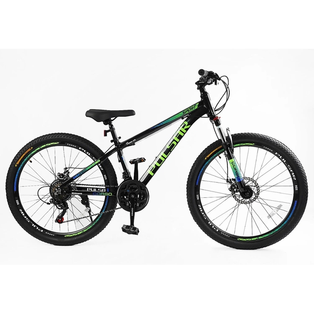 Велосипед 26 AL Corso «PULSAR» PL-26407 алюміній 13", (к-т SHIMANO) чорно-салатово-синій фото westvelo.com