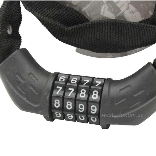 Замок на код змінний 4 цифри, ланц в чохлі MASJIE 166, чорний фото westvelo.com