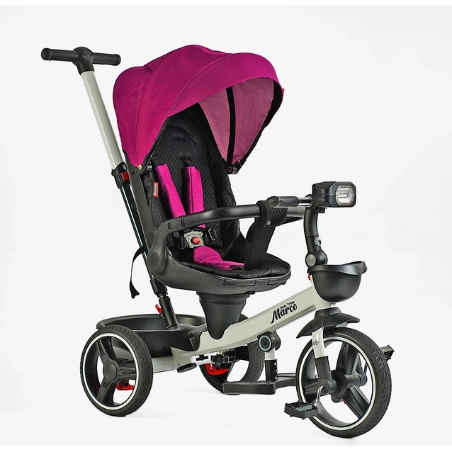Дитячий велосипед 3-кол з батьківською ручкою, з даш, PU BestTrike «MARCO» 9155/365-18 рожево-білий, поворотне сидіння, складне кермо, кошик, телескопічна ручка, фара музична фото westvelo.com