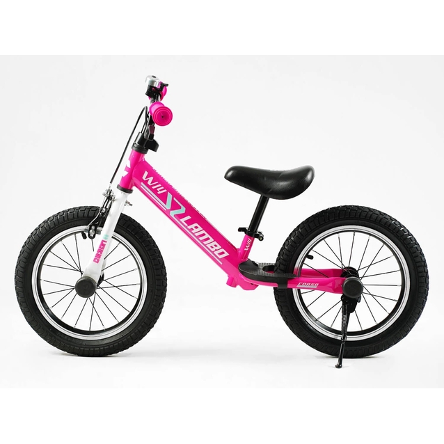 Велобіг 14 Corso надувні колеса, сталева рама «LAMBO» LB-14962 рожевий, ручне гальмо, алюмінієві обода, підставка для ніг, підніжка, дзвоник фото westvelo.com