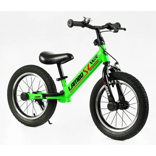 Велобіг 14 Corso надувні колеса, сталева рама «LAMBO» LB-14700 салатовий, ручне гальмо, алюмінієві обода, підставка для ніг, підніжка, дзвоник фото westvelo.com