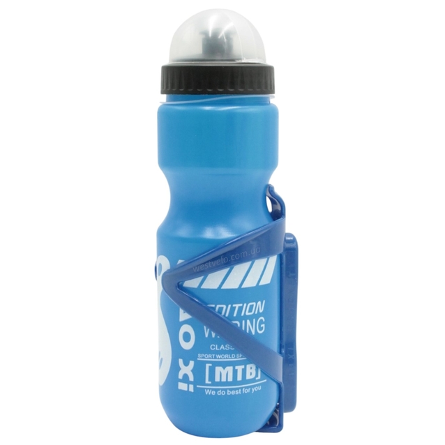 Фляга 650ml. пластмасова блакитна + фляготримач пластик фото westvelo.com