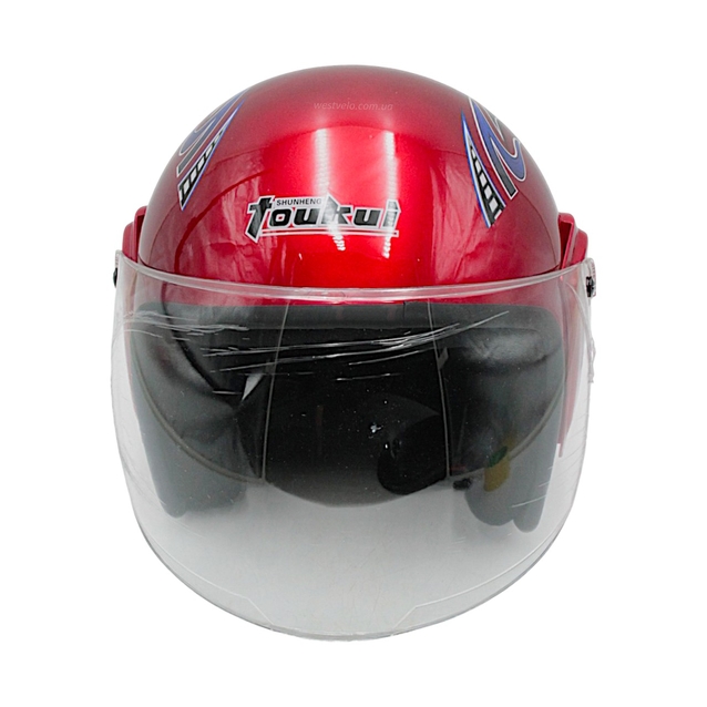 Мото шолом, відкритий "TOUKUI " 888, червоний глянцевий фото westvelo.com