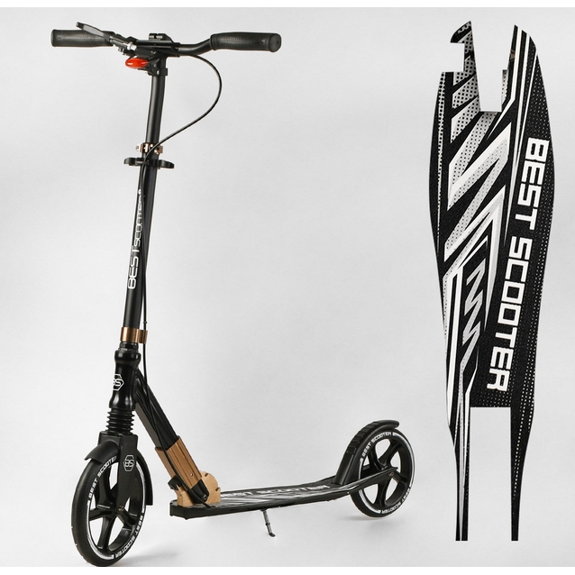 Самокат дитячий 2-х колісний, PU Best Scooter 14268 чорно-золотий, колеса Ø230-200mm, AL, 1 амортизатор передній фото westvelo.com
