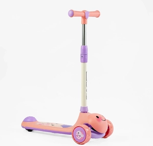 Самокат дитячий 3-х колісний, Skyper LH-10502 рожево-фіолетовий, колеса PU Ø112mm зі світлом, музика та підсвічування платформи, кермо з`ємне