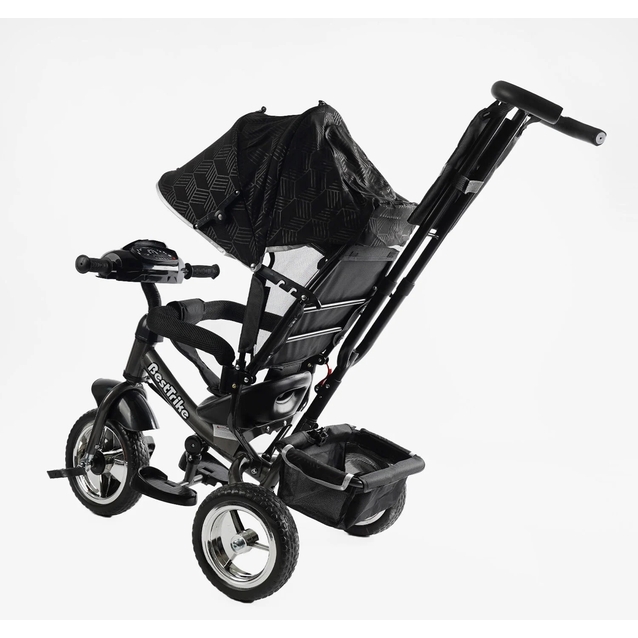 Дитячий велосипед 3-х колісний з батьківською ручкою, з дашком, колеса - EVA (піна) Best Trike 6588/62-403 чорний, d=25см переднє, d=20см задні, фара музична, USB, Bluetooth фото westvelo.com