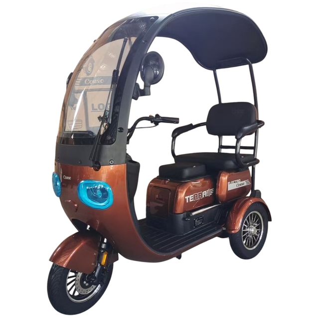Трицикл Corso «TERRA» TR-922701, двигун 800W, акумулятор 72V/20Ah, коричневий + 1 ящик. акум, колеса 10" фото westvelo.com