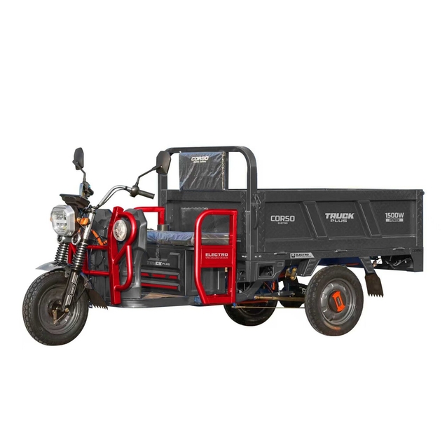 Трицикл РОЗІБРАНИЙ вантажний Corso «TRUCK PLUS» CR-834992, двигун 1500W, акумулятор 72V 58Ah графеновий, сіро-червоний 6 МІСЦЬ+2ящик.акум, колеса 12" фото westvelo.com